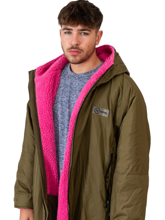 Xtreme Green Changing Robe with Shocking Pink Fleece Lining