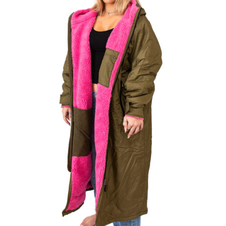 Xtreme Green Changing Robe with Shocking Pink Fleece Lining
