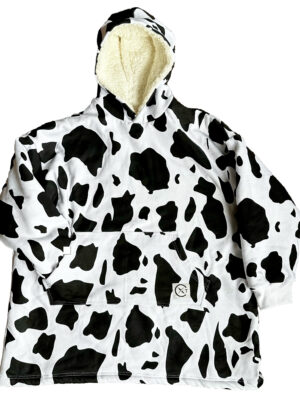 Xtreme Oversized Blanket Hoodie - Black Cow Print with White Sherpa Lining