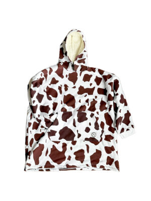 Xtreme Blanket Hoodie - Brown Cow Print with White Sherpa Lining