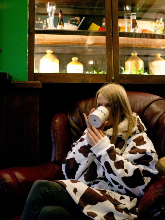 Xtreme Blanket Hoodie - Brown Cow Print with Brown Faux Fur Lining