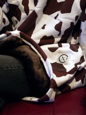 Xtreme Brown Cow Print Blanket Hoodie - With Brown Faux Fur Lining